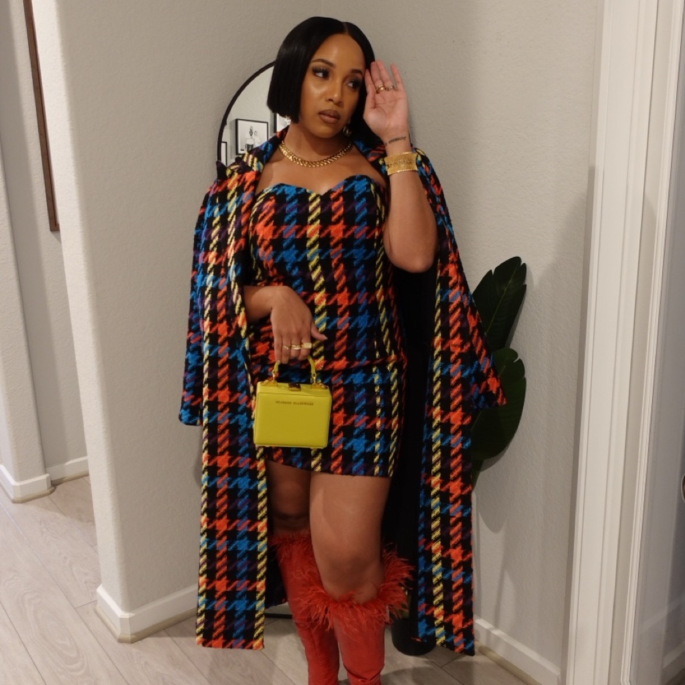 Nasty Gal Multicolor Plaid Set with Red Boots